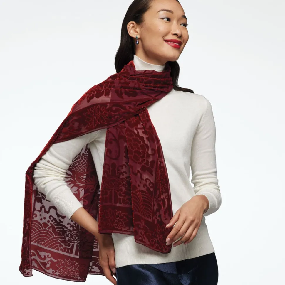 The Metropolitan Museum of Art Scarves & Wraps*Chinese Phoenixes And Peonies Oblong Velvet Burnout Scarf