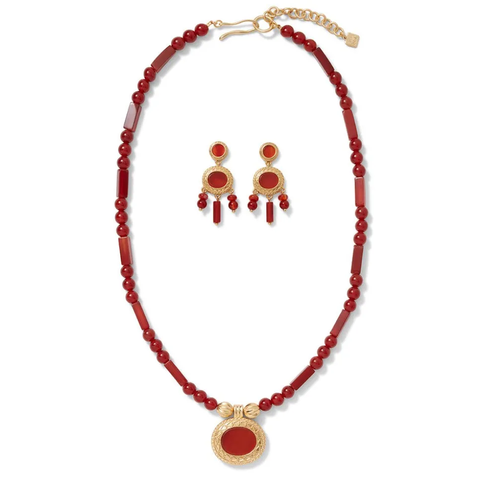 The Metropolitan Museum of Art Jewelry Sets*Classical Carnelian Pendant Necklace And Chandelier Earrings Set