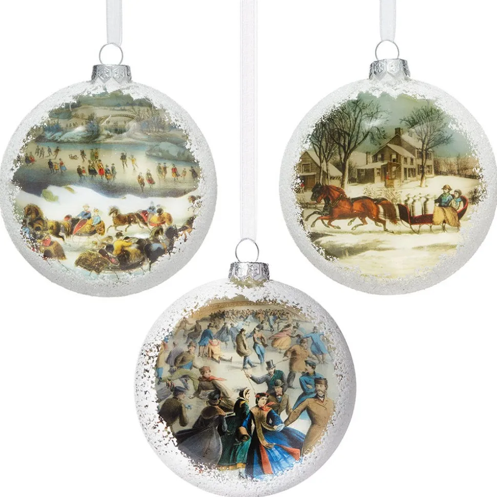 The Metropolitan Museum of Art Ornaments*Currier & Ives Snowscapes Glass Disc Ornament Set