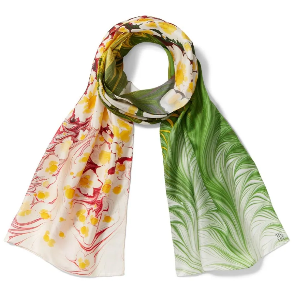 The Metropolitan Museum of Art Scarves & Wraps*Daisy Garden Marbled Paper Oblong Silk Scarf