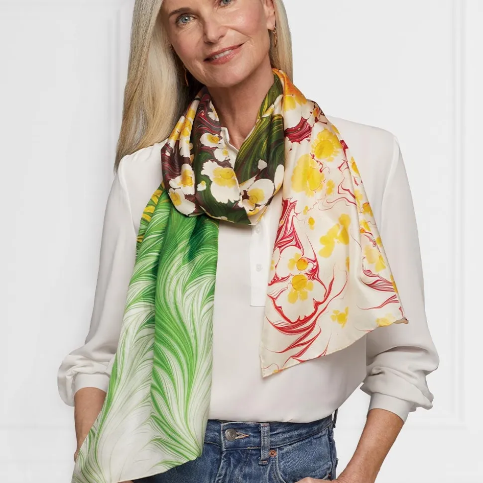 The Metropolitan Museum of Art Scarves & Wraps*Daisy Garden Marbled Paper Oblong Silk Scarf