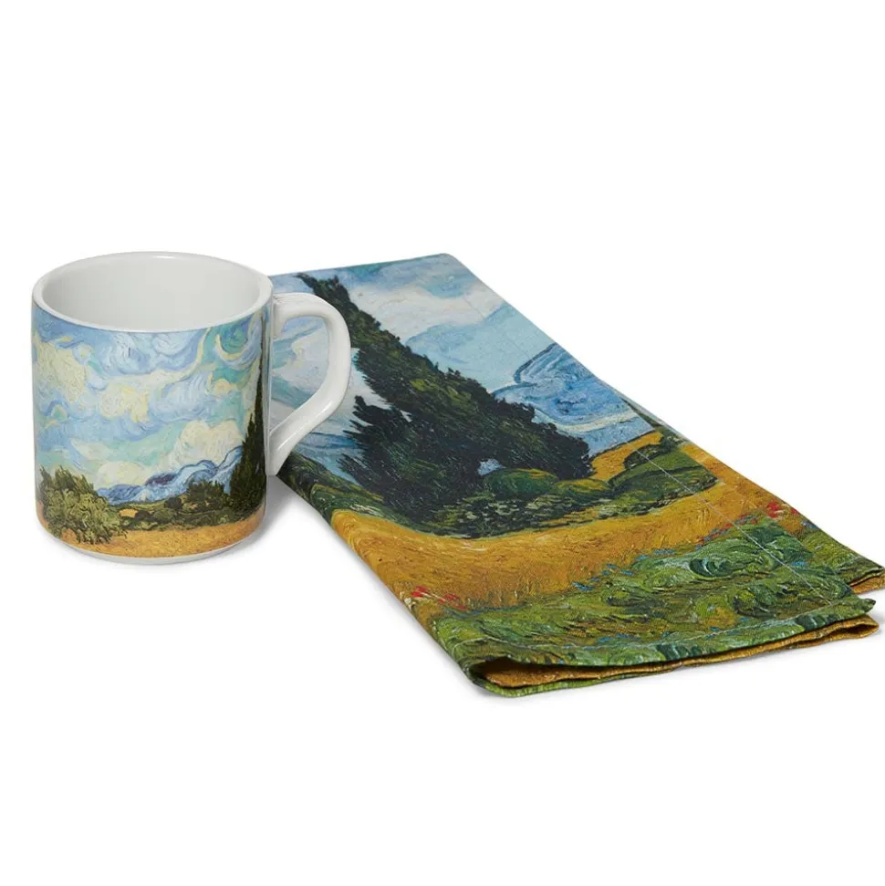 The Metropolitan Museum of Art Tableware*Van Gogh Wheat Field With Cypresses Mug And Tea Towel Set