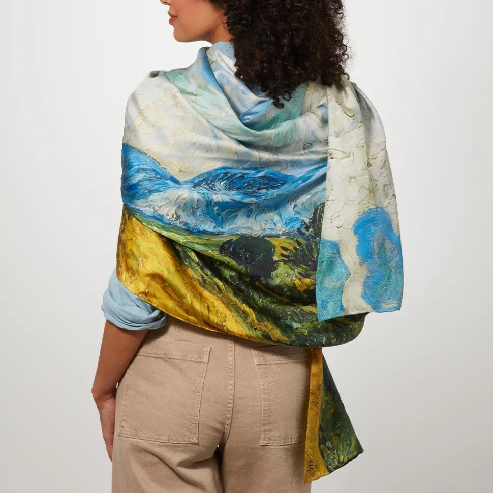 The Metropolitan Museum of Art Scarves & Wraps*Van Gogh Wheat Field With Cypresses Oversize Oblong Silk Scarf